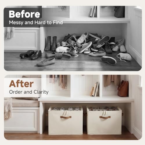2-Pack 32-Pair Shoe Storage Organizer for Closet, Beige (2 Count)