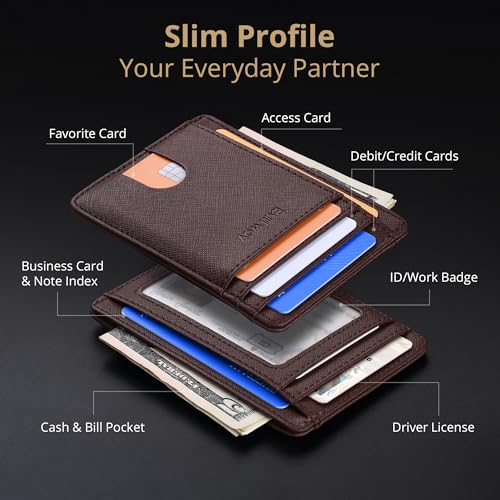 Slim Minimalist Front Pocket RFID Blocking Leather Wallets for Men and Women