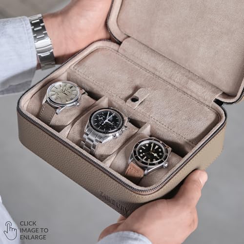 Watch Case 3 Slot Portable Watch Storage Box for Home & Travel with Extra Wide Pillows for Large Watches and Compartment for Accessory Storage