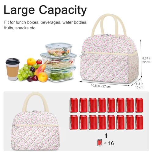 Lunch Bag Lunch Box for Women Adult Men Insulated Quilted Reusable Large Lunch Tote Bag Leakproof Simple Cooler Bag for Work Office Picnic Beach or Travel