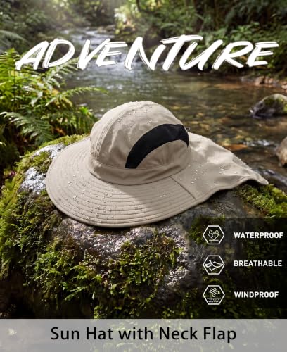 UPF 50+ Wide Brim Sun Hat with Neck Flap for Men Women UV Protection Bucket Hat for Fishing Gardening Hiking Beach Safari Vert Khaki