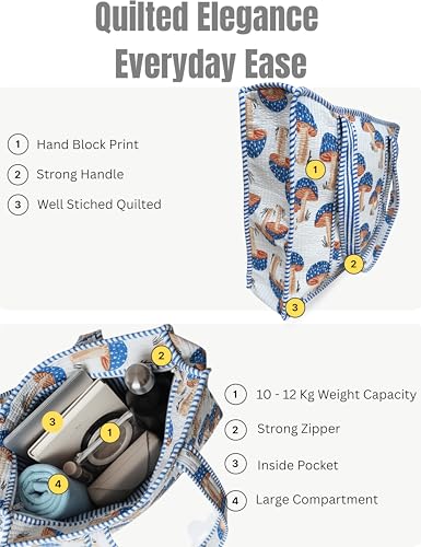 100% Cotton Quilted Tote Bag For Women