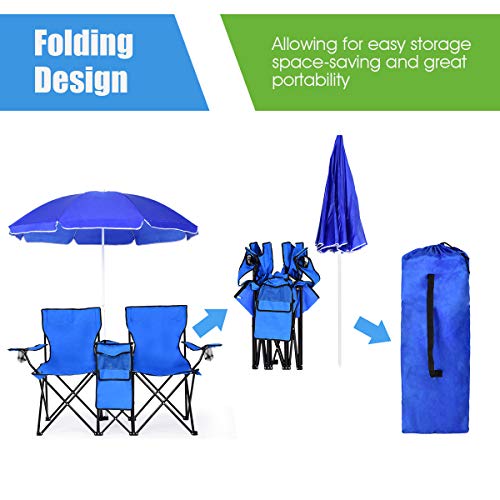 Double Camping Chair with Umbrella