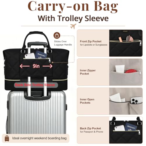 Weekender Bag for Women 21.5" Travel Duffel Large Carry On Bag 3PCS (3 Count)