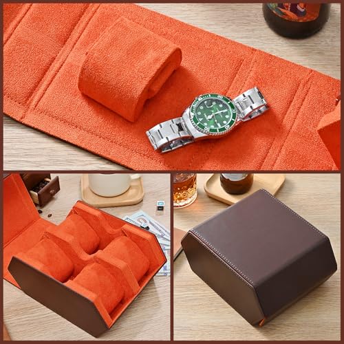 Watch Roll Travel Case for 4 Watches Storage and Organizer