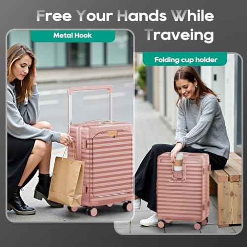 20 Inch Carry on Luggage with Front Pocket and Cup Holder
