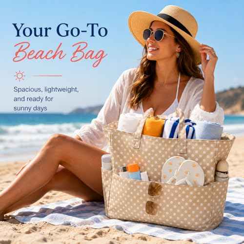 Waterproof Beach Tote Bag for Women Girls with Zipper Foldable Sandproof Pool Swim Bag Travel Carry On Gym