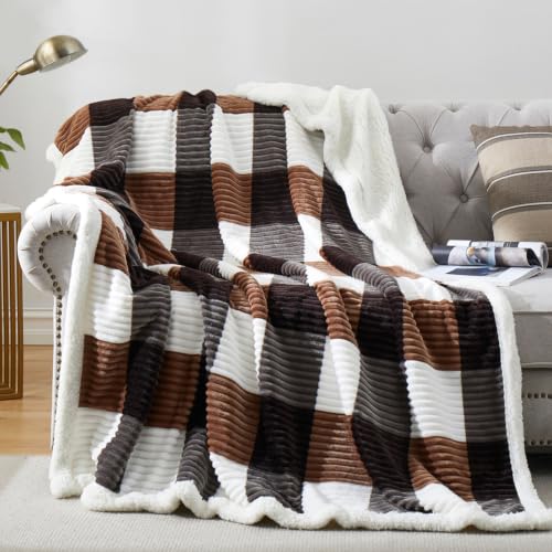 Sherpa Blanket Twin Plaid Thick Bed Blanket