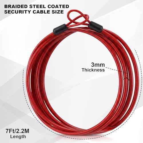 12 Pack Security Cable Luggage Lock with Loops 7 ft 3mm Braided Steel Coated Bike Cable Wire Double Loop Anti Theft Safety for U Lock (12 Count)