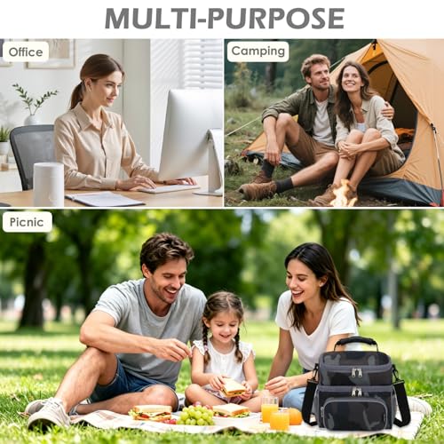 Double Layer Cooler Insulated Lunch Bag Adult Lunch Box Large Tote Bag for Men (Black#Camo)