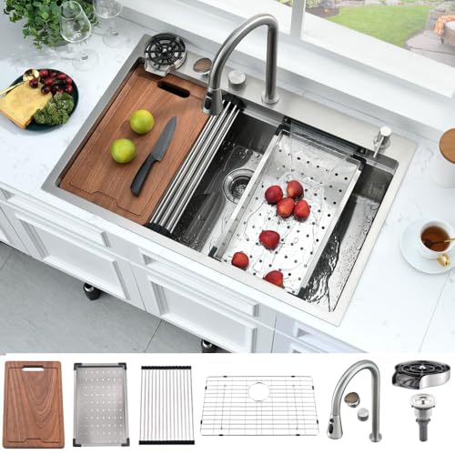 33 Inch Waterfall Kitchen Sink Drop In 16 Gauge Stainless Steel