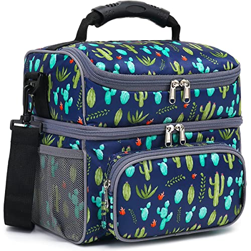 Double Layer Cooler Insulated Lunch Bag Adult Lunch Box Large Tote Bag for Men (Cactus)
