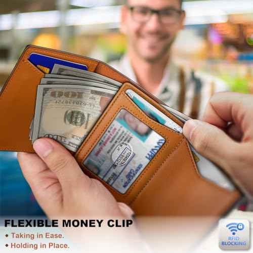 Men Slim Leather Wallet Metal Case Money Clip
