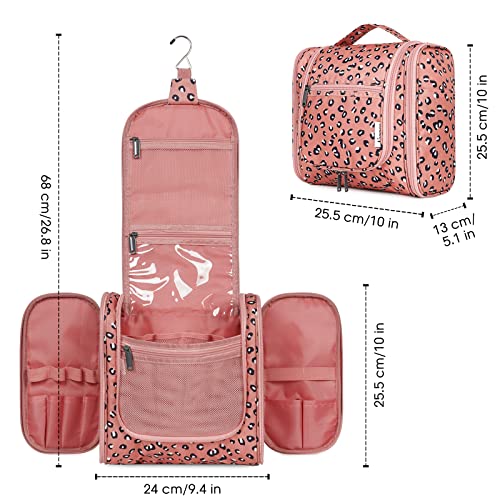 Hanging Cheetah Toiletry Bag for Women Travel Makeup Bag Organizer Toiletries Bag for Cosmetics Essentials Accessories