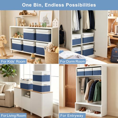 Large 22 Quart Linen Fabric Foldable Storage Bin Cube Organizer Basket with Flip (4 Count)