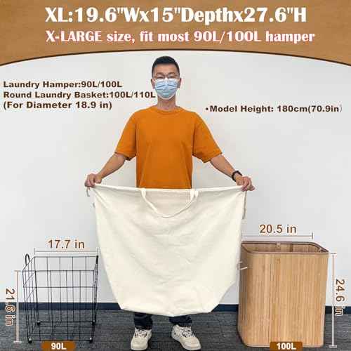 Canvas Laundry Bags with Handles & Rectangular Base 20"Wx15"Dx27.6"H 2 Pack