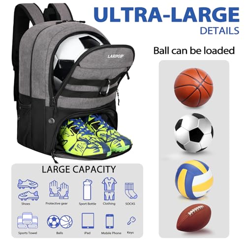 Soccer Backpack Bag with Ball Holder Ventilated Shoe Compartment Large Capacity Sports Gear Bag for Basketball Volleyball Gym