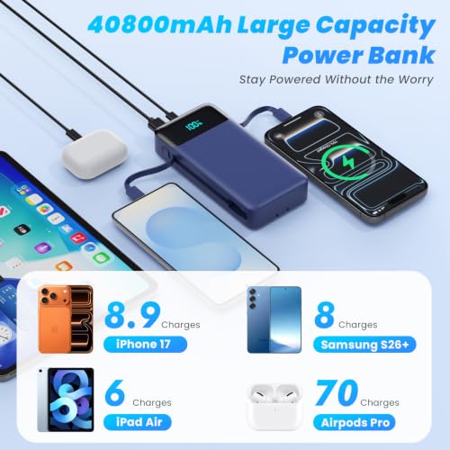 Portable Charger 40800mAh USB C Power Bank with Built