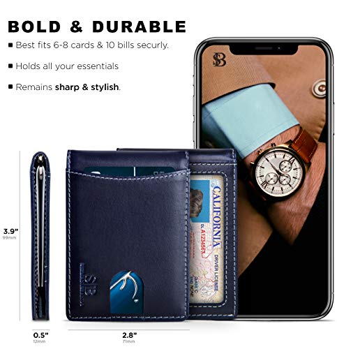 RFID Blocking Slim Bifold Genuine Leather Minimalist Front Pocket Wallets for Men with Money Clip Thin Gift