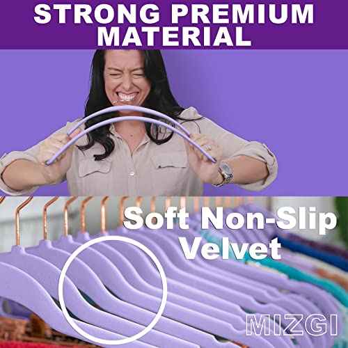 Velvet Hangers 60 Pack Non Slip Light Purple Rose Gold Hooks (60 Count)