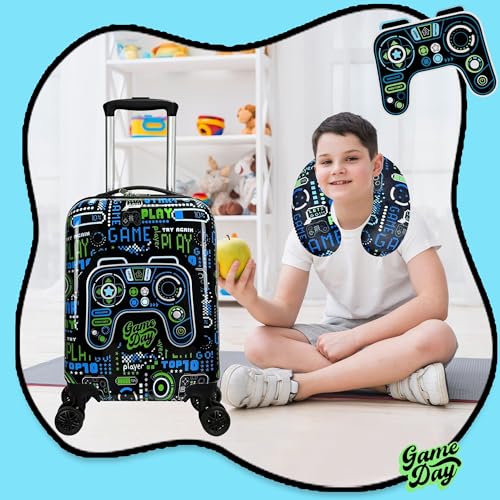 Kids Suitcase Set for Boys Hardside Luggage with Spinner Wheels 2 Piece 16inch Toddler Suitcase for Boys Travel Carry on Luggage Airline Approved (2 Count)