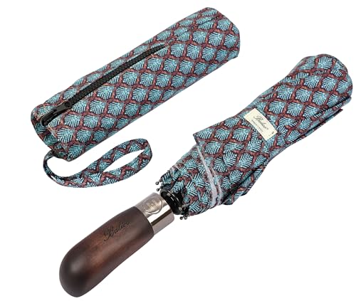 Folding Umbrella Real Wood Handle Cypress Leaves Plum
