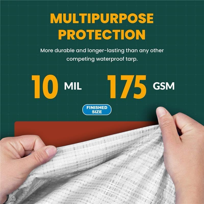 Large Waterproof Tarp - Heavy Duty 10 Mil Thick Poly Tarpaulin Ideal for Canopy Tents, Boats, RV or Pool Covers - Multipurpose Protective Tarps with Grommets for Indoor and Outdoor Use | 40' x 40'