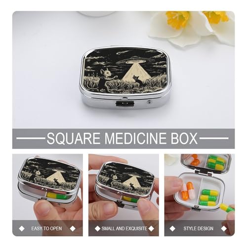 Metal 2 Compartment Pill Organizer Travel Friendly Portable Compact Pill Box Cute Pill Case to Hold Vitamins
