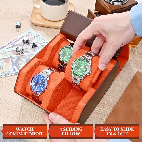 Watch Roll Travel Case for 4 Watches Storage and Organizer