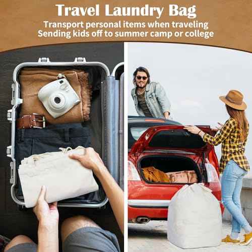 Canvas Laundry Bags with Handles & Rectangular Base 20"Wx15"Dx27.6"H 2 Pack