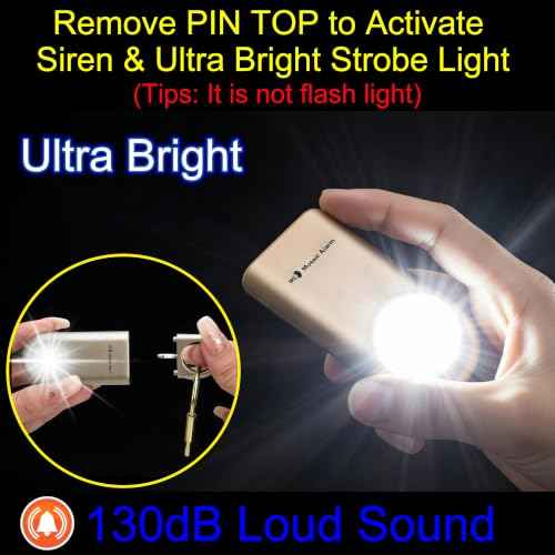 130db Personal Safety Alarm with Ultra Bright Strobe Light. Rose Gold
