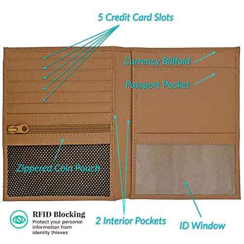 Deluxe Personalized Monogrammed Light Brown RFID Leather Passport Wallet