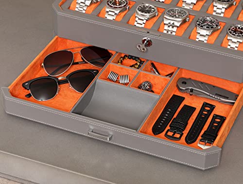 12 Slot Leather Watch Box with Valet Drawer