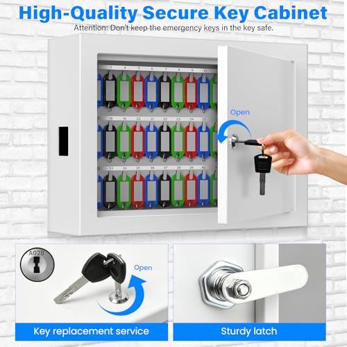 75 Keys White Key Lock Box Wall Mount with Key Tags & Numbered Hooks