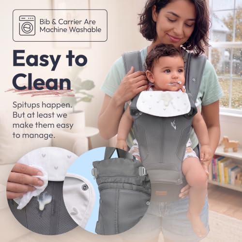 6-in-1 Baby Carrier with Hip Seat, Ergonomic Newborn to Toddler Carrier 7–50 lbs, Front Back Hip Carry, Lumbar Support, Sun Hood, Safety-Certified, Gray