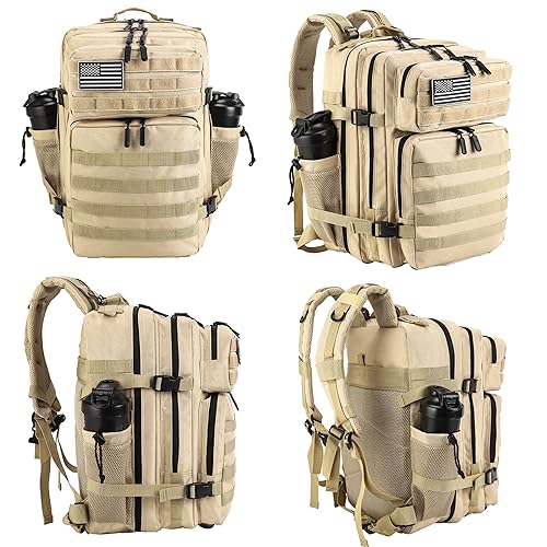 Military Tactical Backpack for Men and Women 45L Army 3 Days Assault Pack Bag Large Rucksack with Molle System Cream