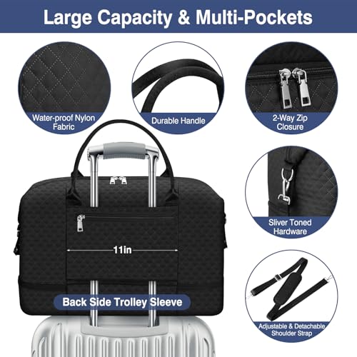 Weekender Bag for Women 21.5" Travel Duffel Large Carry On Bag 3PCS (3 Count)