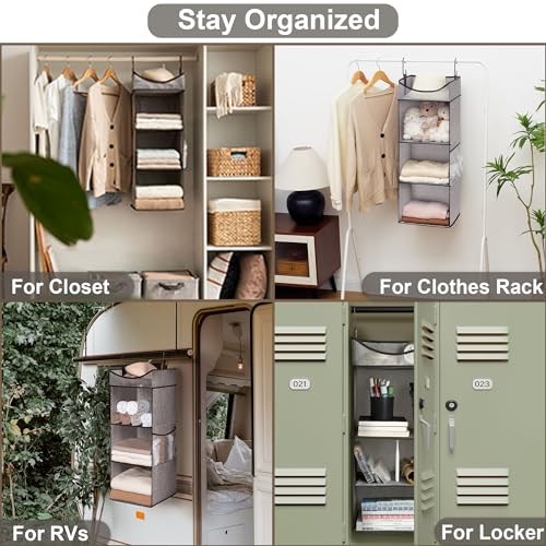 3 Shelf Hanging Closet Organizer with Half Compartment
