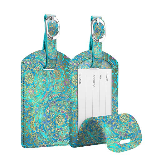 2 Pack Luggage Tags Leather Name ID Labels with Privacy Cover (2 Count)