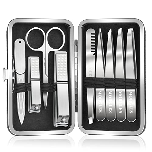 Tweezers Set for Men 9 Pcs Nail Clipper Kit with Case for Grooming (9 Count)