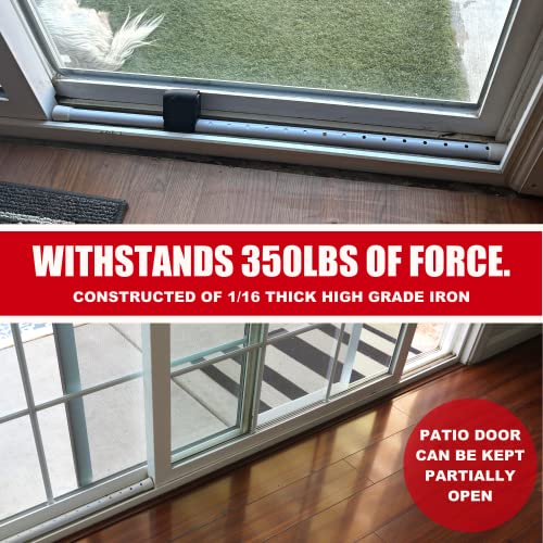 2-in-1 Door Security Bar with Alarm & Sliding Door Stopper Security Bar with 120db Loud Siren - Rugged Iron Rated for 400lbs, (Protects Against Scratches) New Model for Wider Compatibility