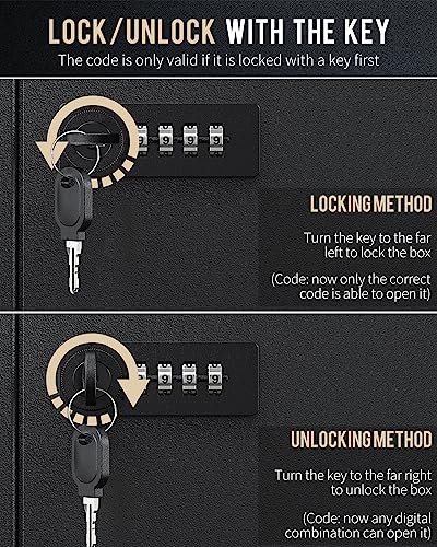 100 Position Slotted Key Cabinet with Combination & Key Lock Resettable Black Digital Security Storage Box Steel Key Organizer with Slotted Racks White Key Tag Labels and Permanent Pen