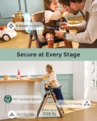 5-in-1 Convertible Wooden High Chair for Babies & Toddlers, Walnut