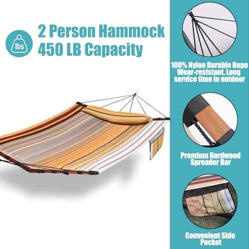 12FT 2 Person Hammock V Shaped Spreader Bar Fall Yellow Stripes