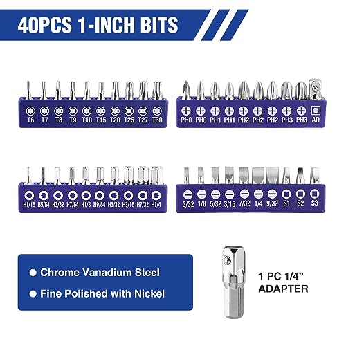 61PC Magnetic Screwdriver Bits & Nut Driver Set with Organizer Bag