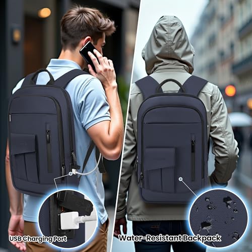 Business Backpack for Men Slim Lightweight Laptop Backpack Water Resistant Small Office Backpack for Commute Travel Daily Office Work with Small Bag