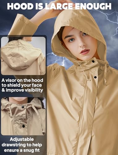 Waterproof Rain Poncho for Women Packable Hooded Raincoat with Pocket