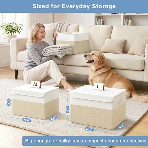 Large 22 Quart Linen Fabric Foldable Storage Bin Cube Organizer Basket with Flip (4 Count)