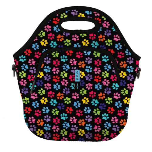 LunchTote Zippered Bag Insulated Neoprene Caddy (Pawsitive Vibes / X-Large 6.5 Quart Lunch Tote)