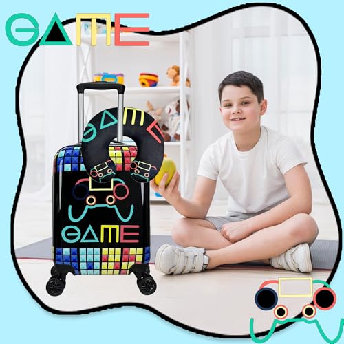 Kids Suitcase Set for Boys Hardside Luggage with Spinner Wheels 2 Piece 16inch Toddler Suitcase for Boys Travel Carry on Luggage Airline Approved (2 Count)